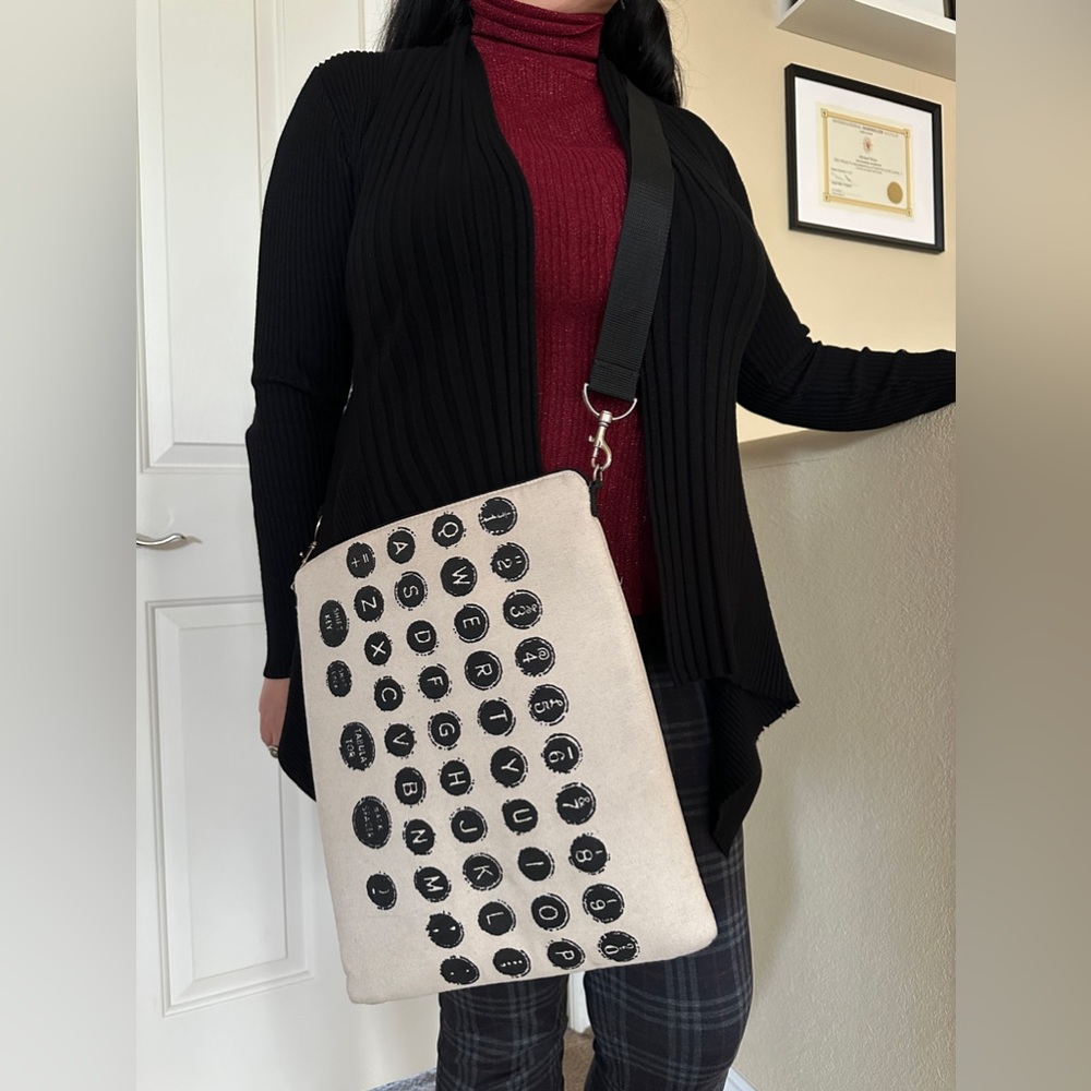 Padded Messenger Bag | Shoulder Bag | Typewriter Design | Canvas